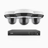 HZ504P - 8 Kanal Überwachungssystem mit 3 PTZ PoE Kameras, 3K-Auflösung, 4X Optischer Zoom, Objektiv 2,8-12 mm, Intelligente Verhaltensanalyse, IK10 Vandalensichere, Farbnachtsicht, Antibeschlag